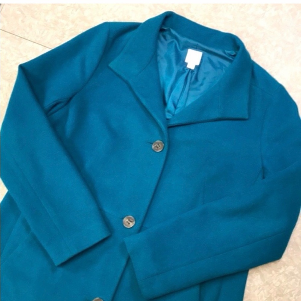 J. Jill Teal Blue Peacoat Jacket Small Stretch Tailored Classic Coat
